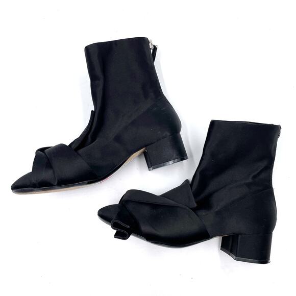 No21 Raso Satin Bow Boots Black Block Heel Ankle Twist Knot No. 21 Sz 36 / 6 - Picture 5 of 10